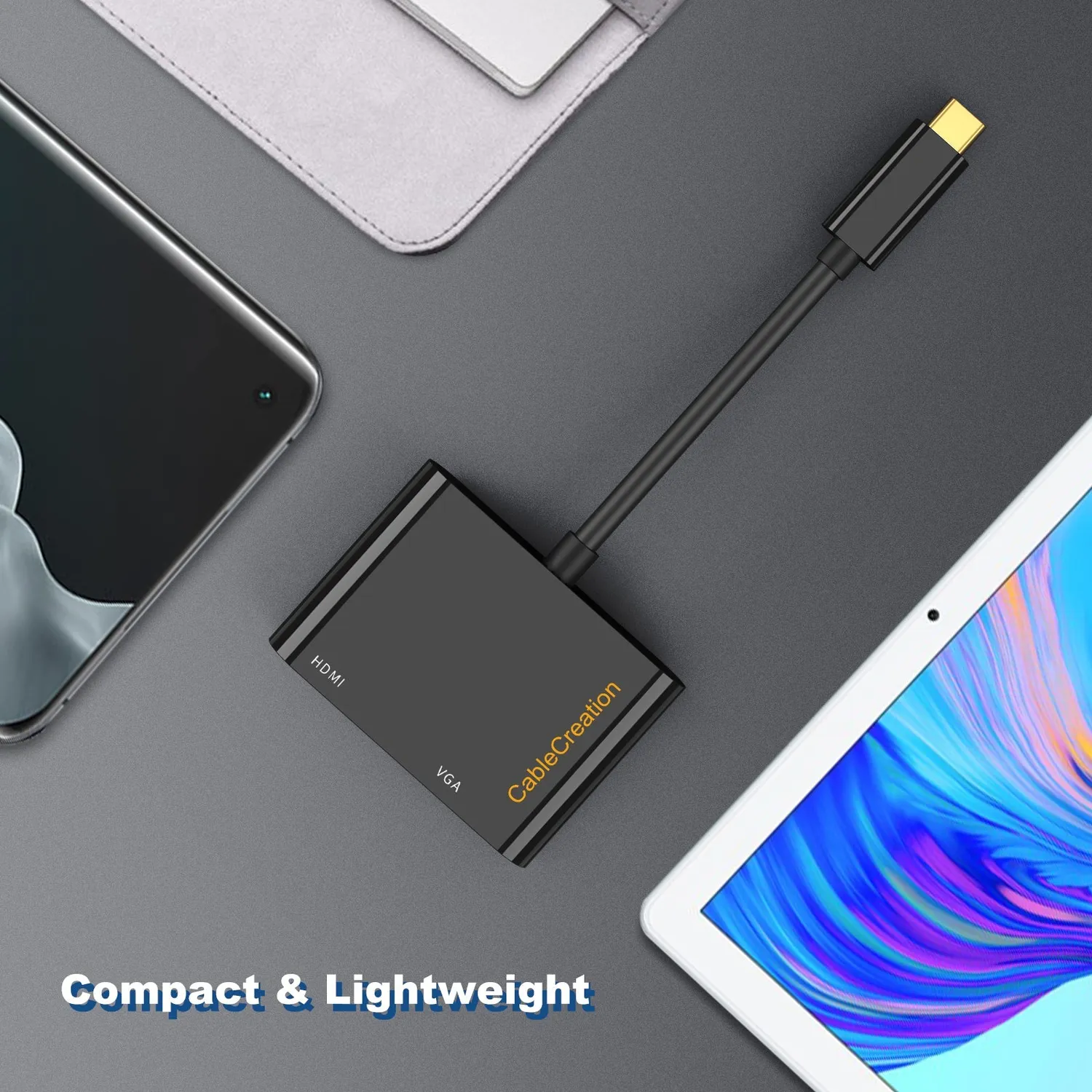 CableCreation USB-C naar HDMI VGA adapter zwart 4K