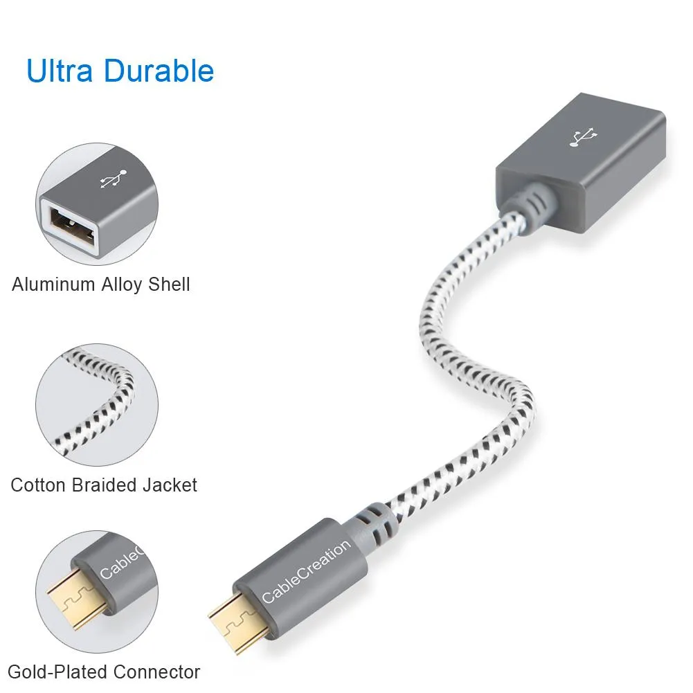 CableCreation Micro USB naar USB OTG adapter gevlochten