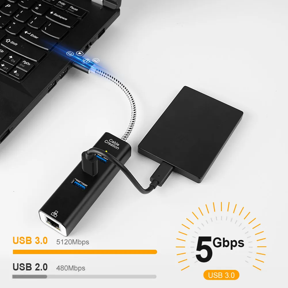 CableCreation 3-Poort USB 3.0 Hub Ethernet Adapter