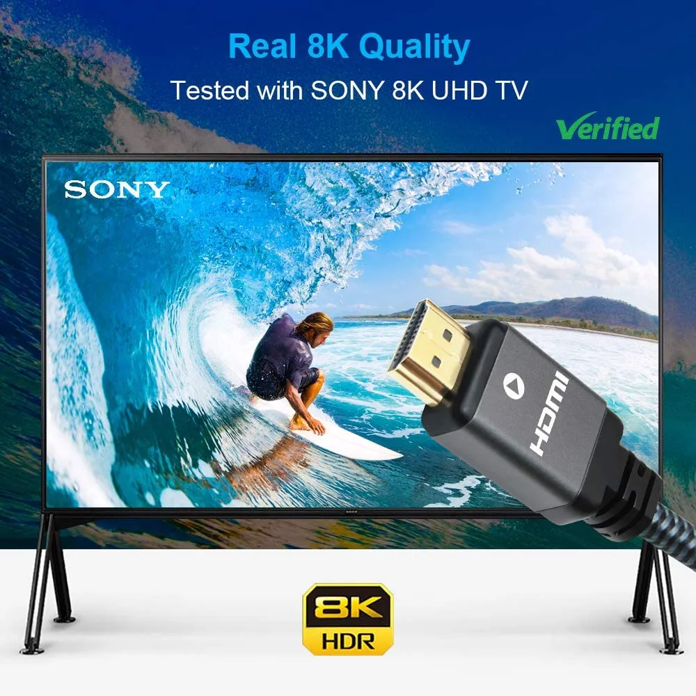 Yauhody Y-HDMI-BGA gevlochten 8K HDMI kabel 3-pack 48Gbps