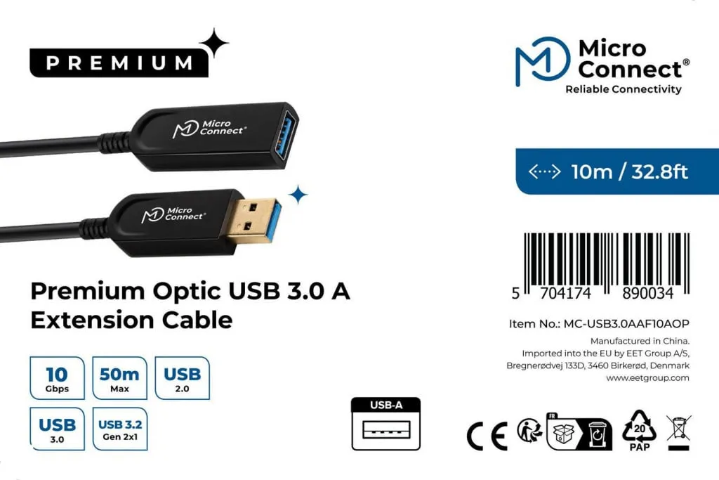 Microconnect Premium USB 3.0 verlengkabel 10m glasvezel actief