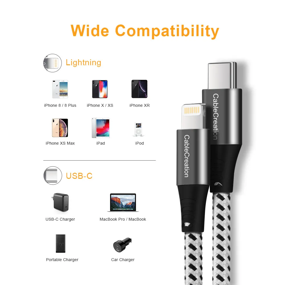 CableCreation USB-C Lightning Kabel 0.3m MFi nylon
