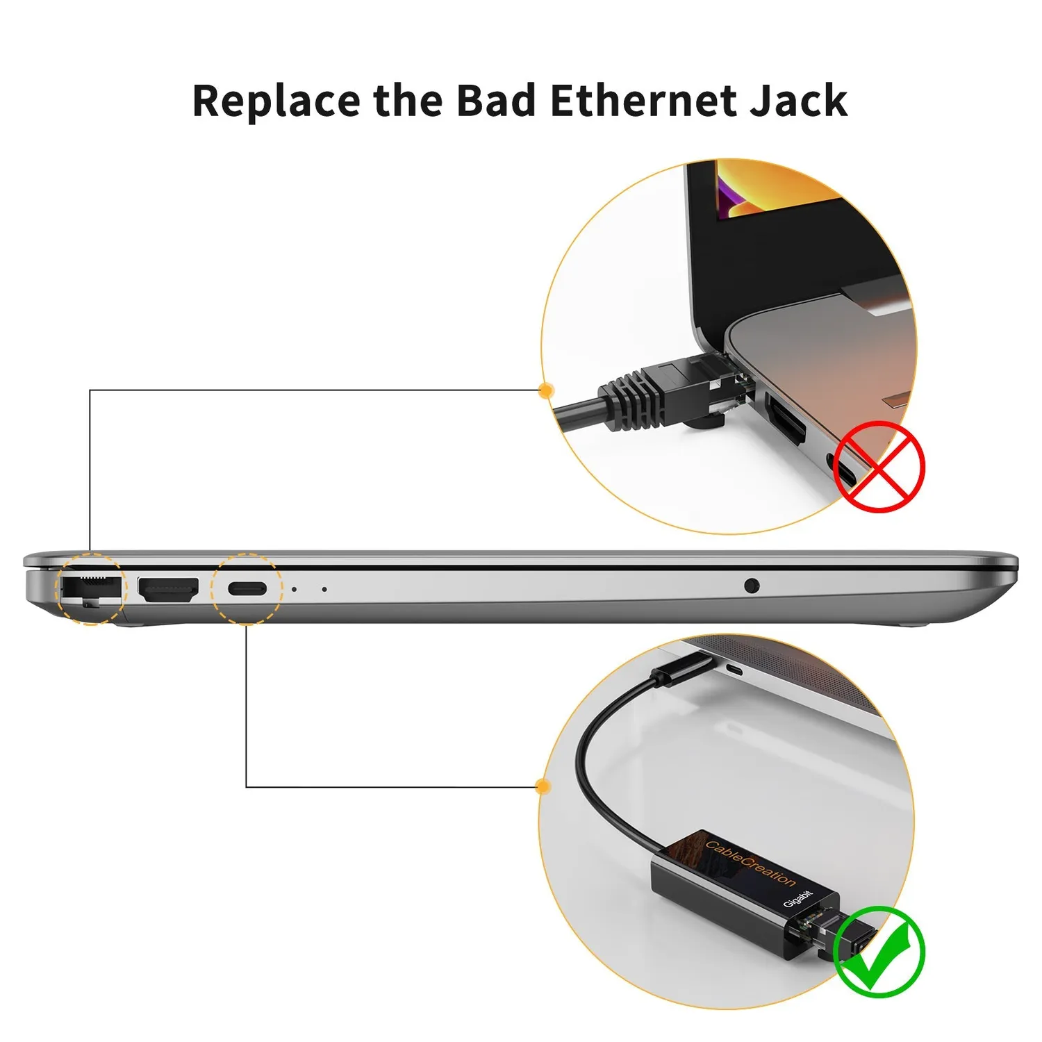 CableCreation USB-C naar ethernet adapter 1Gbps bekabeld