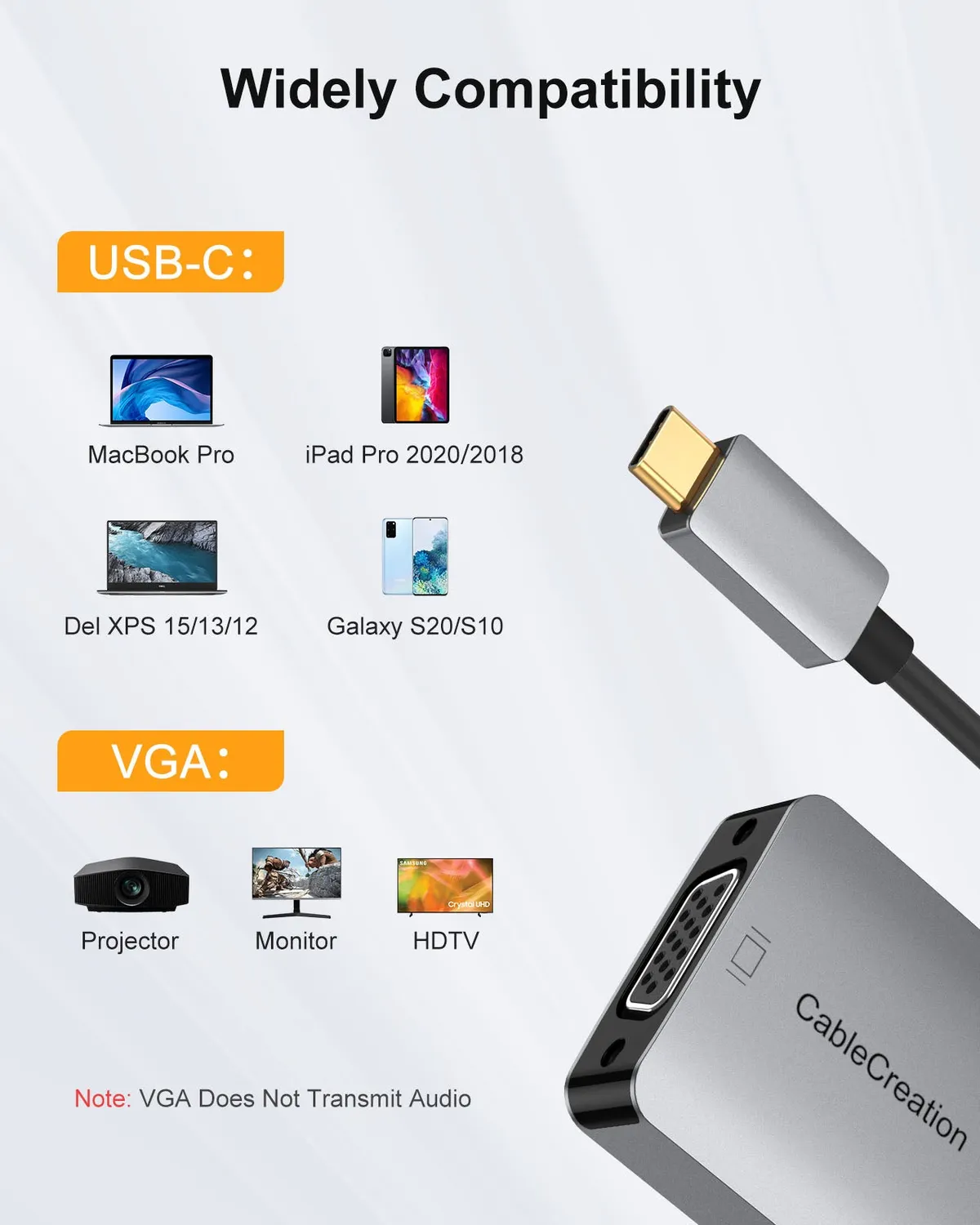 CableCreation USB-C naar VGA adapter 1080p aluminium