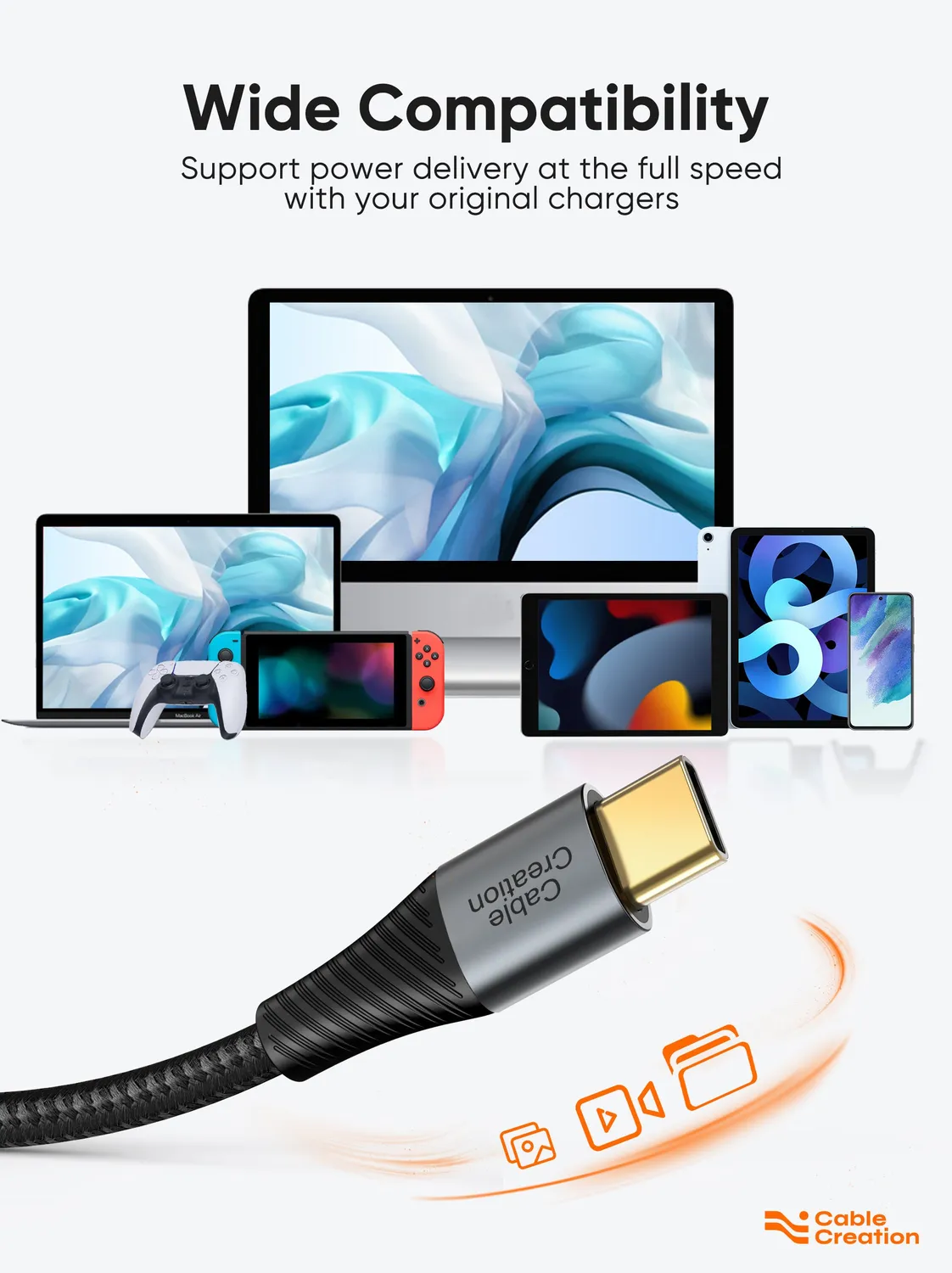 CableCreation USB-C naar USB-C kabel 6FT 60W gevlochten