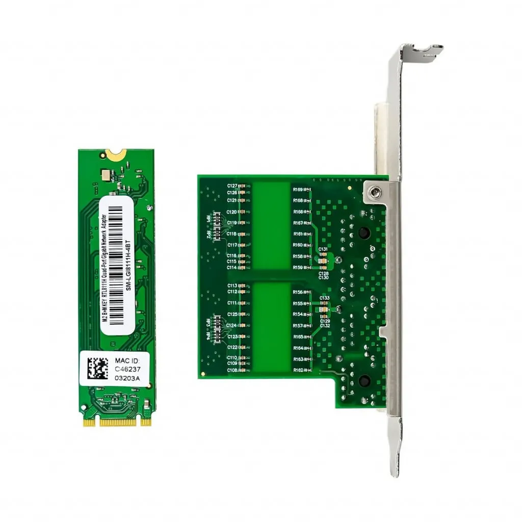 Microconnect PCIe M.2 8111H Quad-1G netwerkkaart 4x RJ45