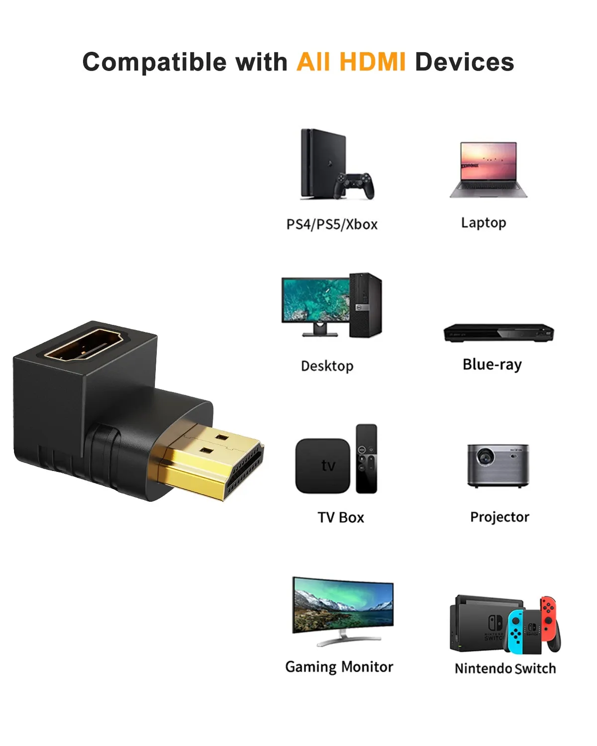 CableCreation HDMI haakse adapter 2-pack 90+270 graden 4K