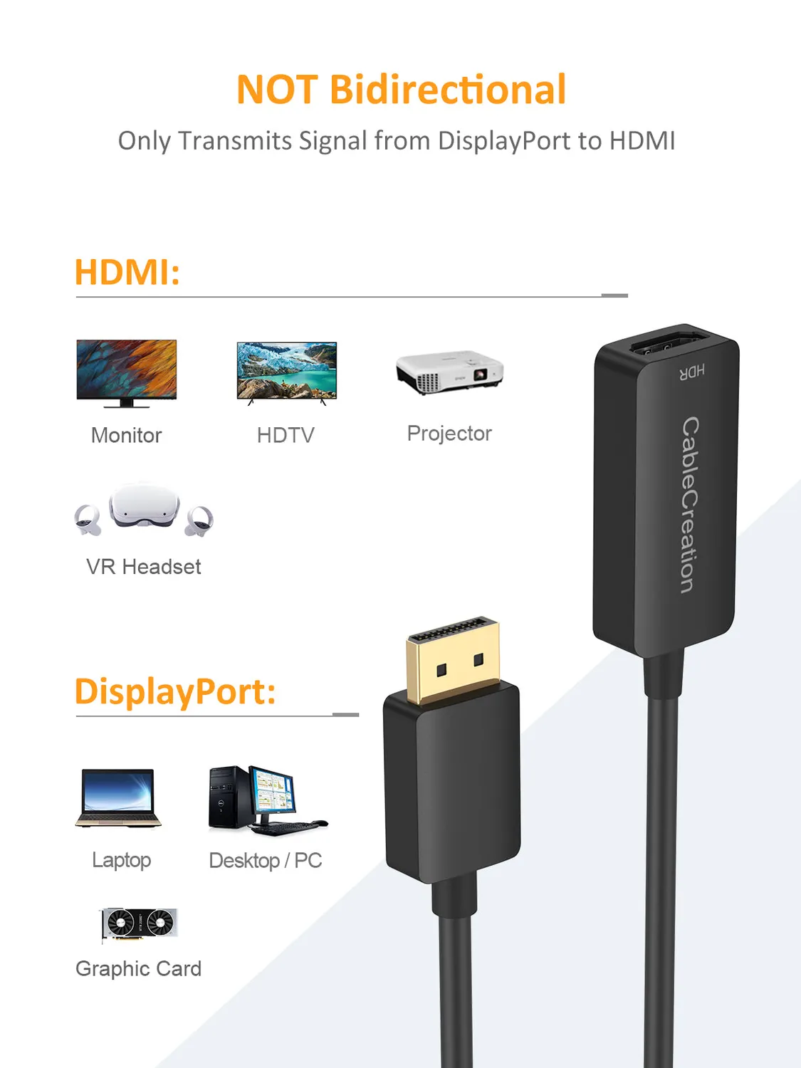 CableCreation DisplayPort naar HDMI adapter 4K 60Hz HDR