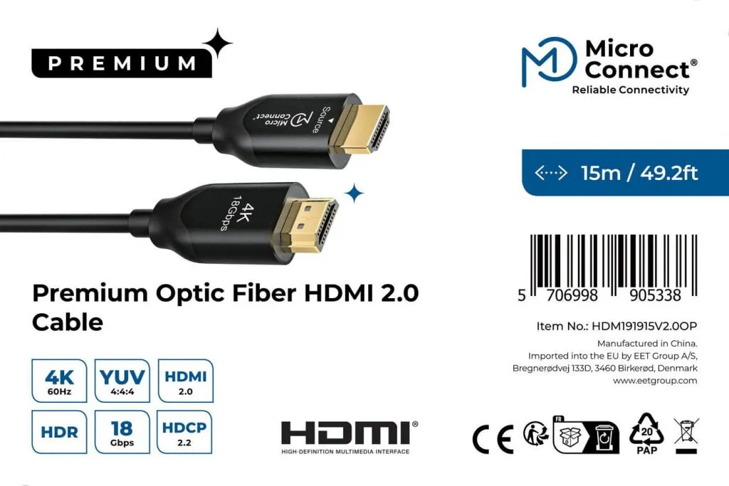 Microconnect Premium HDMI 2.0 glasvezelkabel 15m