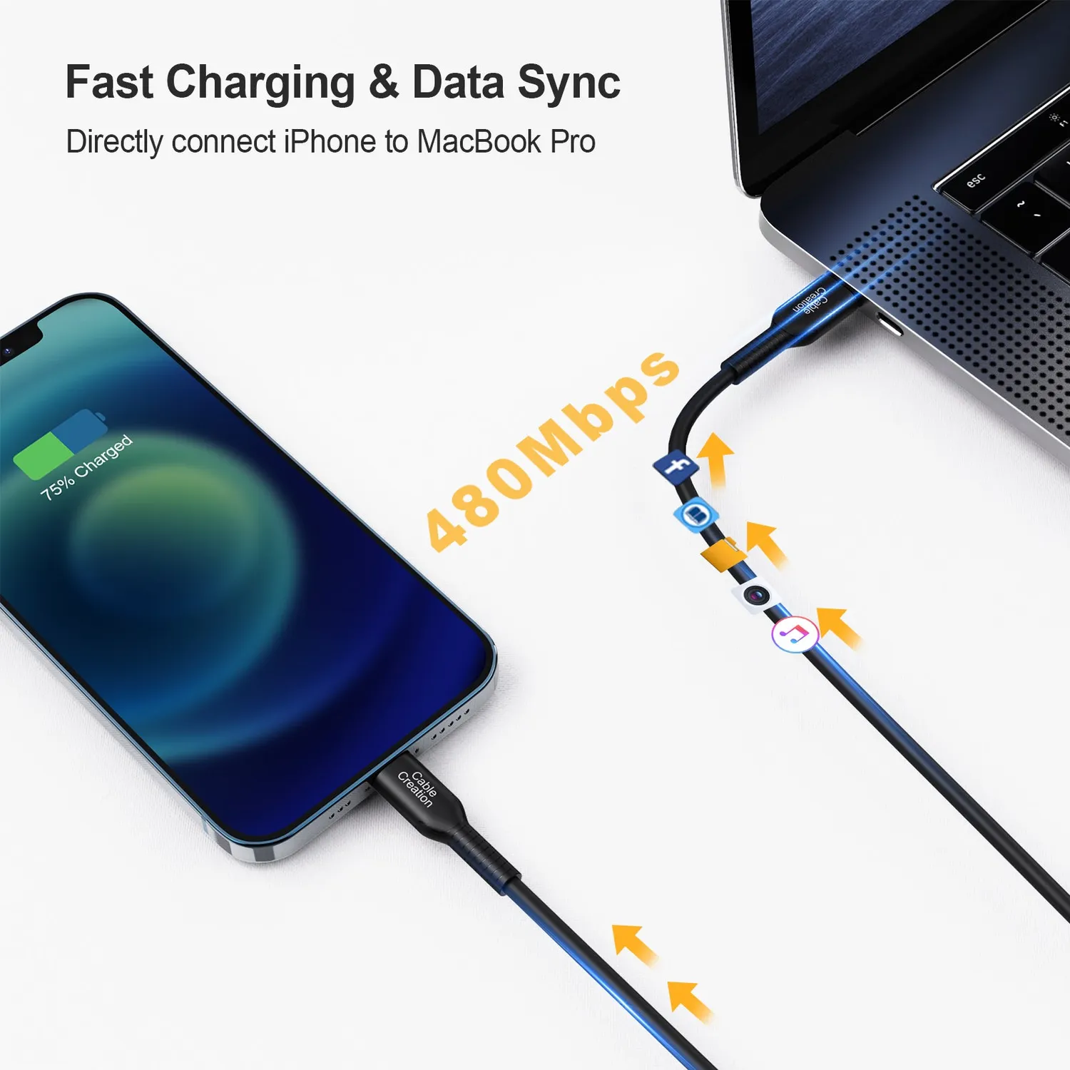 CableCreation USB-C Lightning kabel 1,8m MFi snellaad
