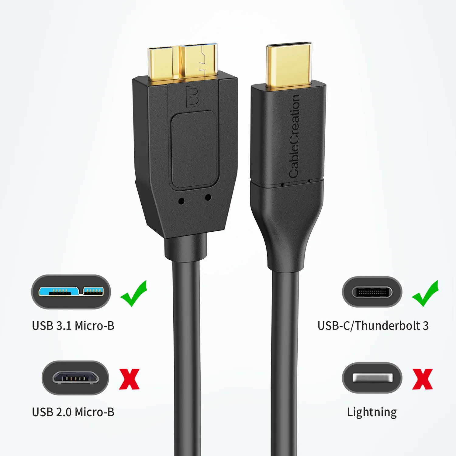 CableCreation USB-C naar Micro-B kabel 1FT 10Gbps