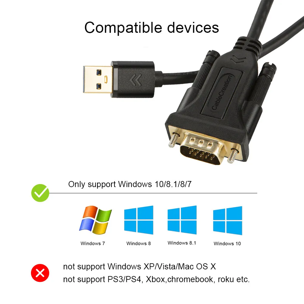 CableCreation USB 3.0 naar VGA kabel 1,8m Full HD 1080p