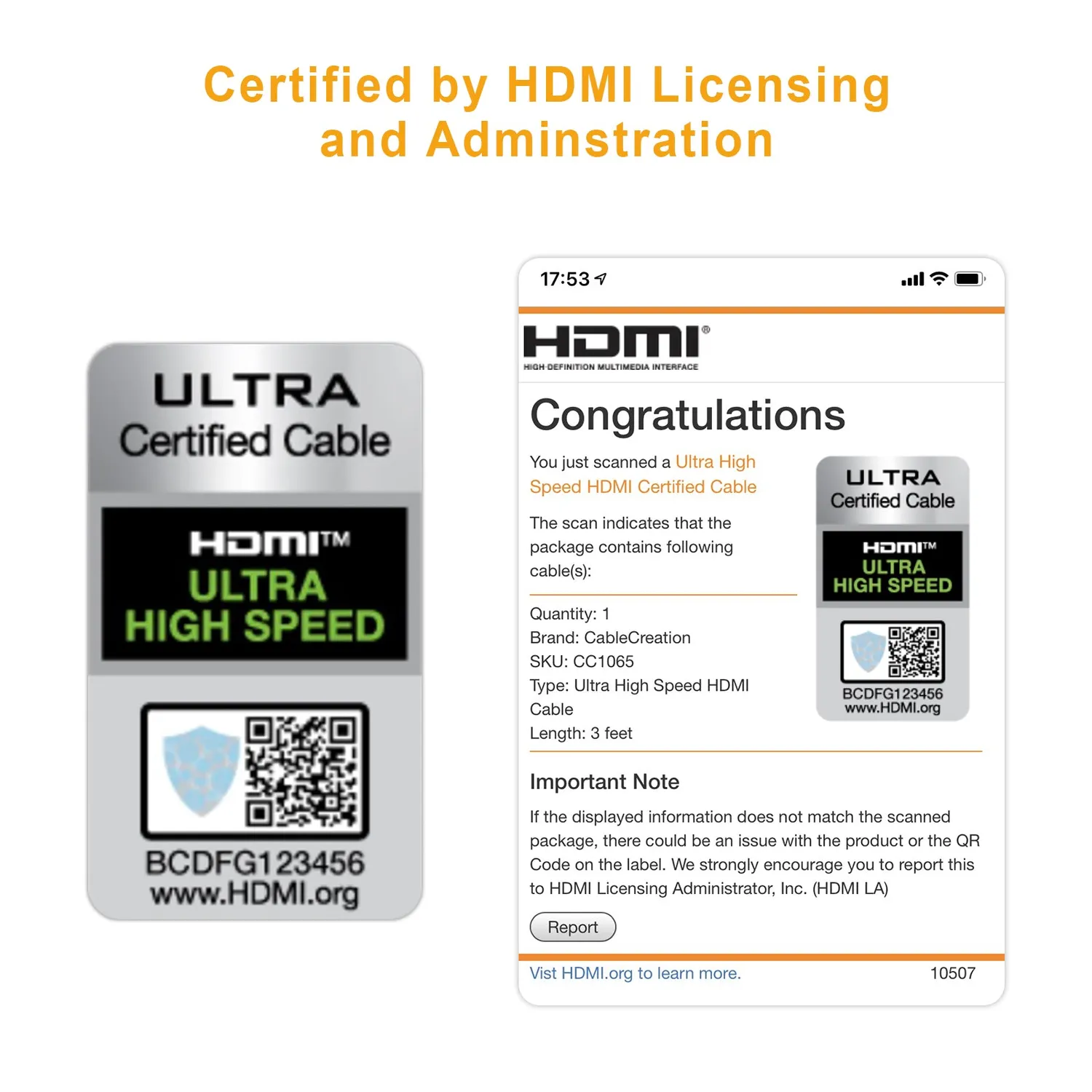 CableCreation 8K Certified HDMI-kabel 1m gecertificeerd