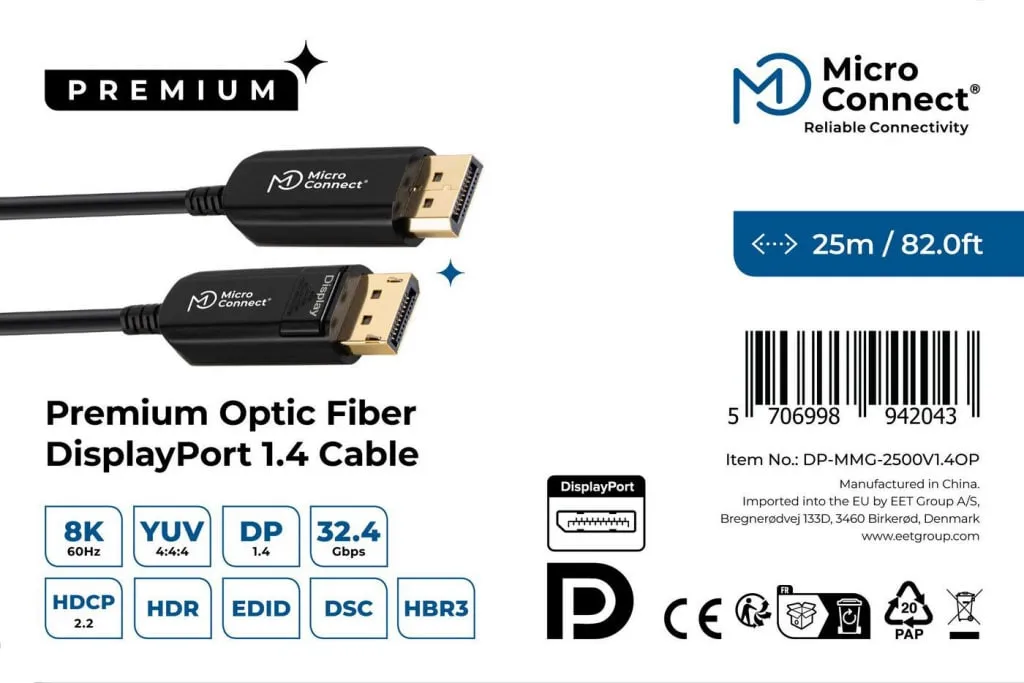 Microconnect Premium DisplayPort 1.4 kabel 25m optisch 8K