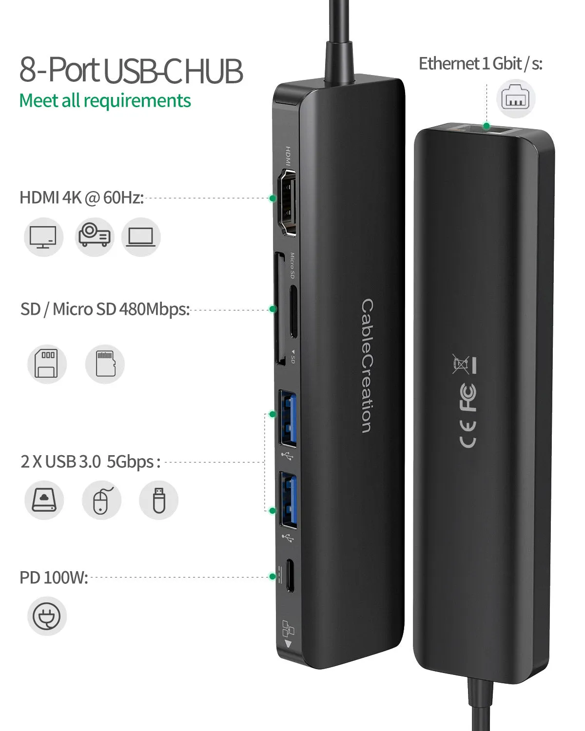CableCreation 7-in-1 USB-C Hub 4K HDMI 100W