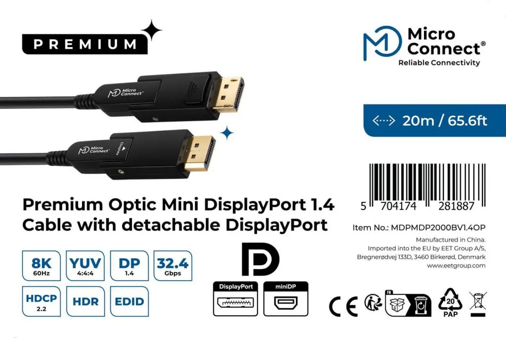 Microconnect Premium Mini DisplayPort 1.4 kabel 20m optisch