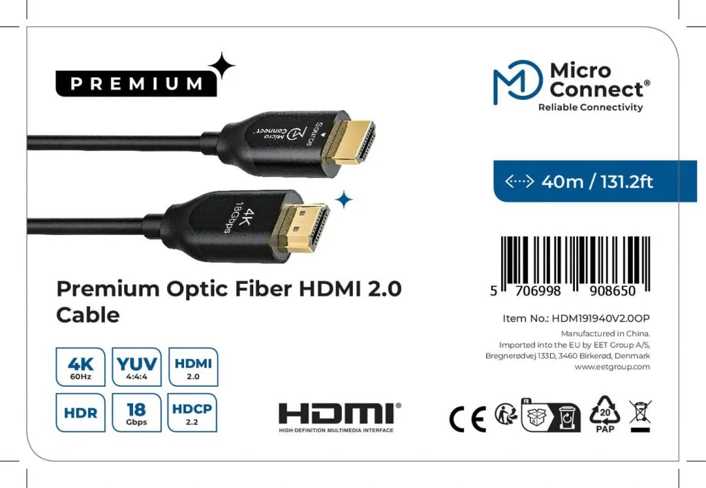 Microconnect Premium HDMI 2.0 glasvezelkabel 40m