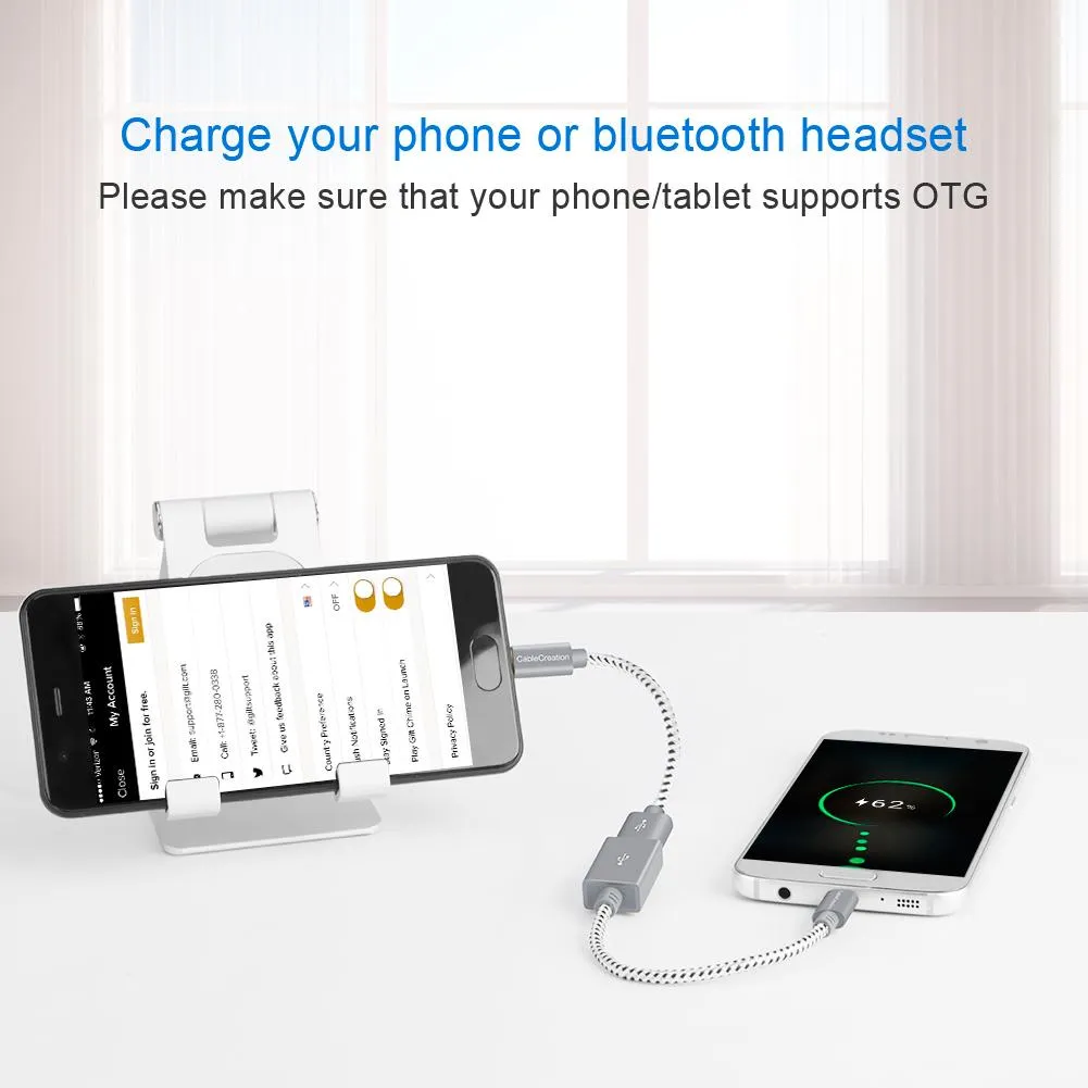 CableCreation Micro USB naar USB OTG adapter gevlochten