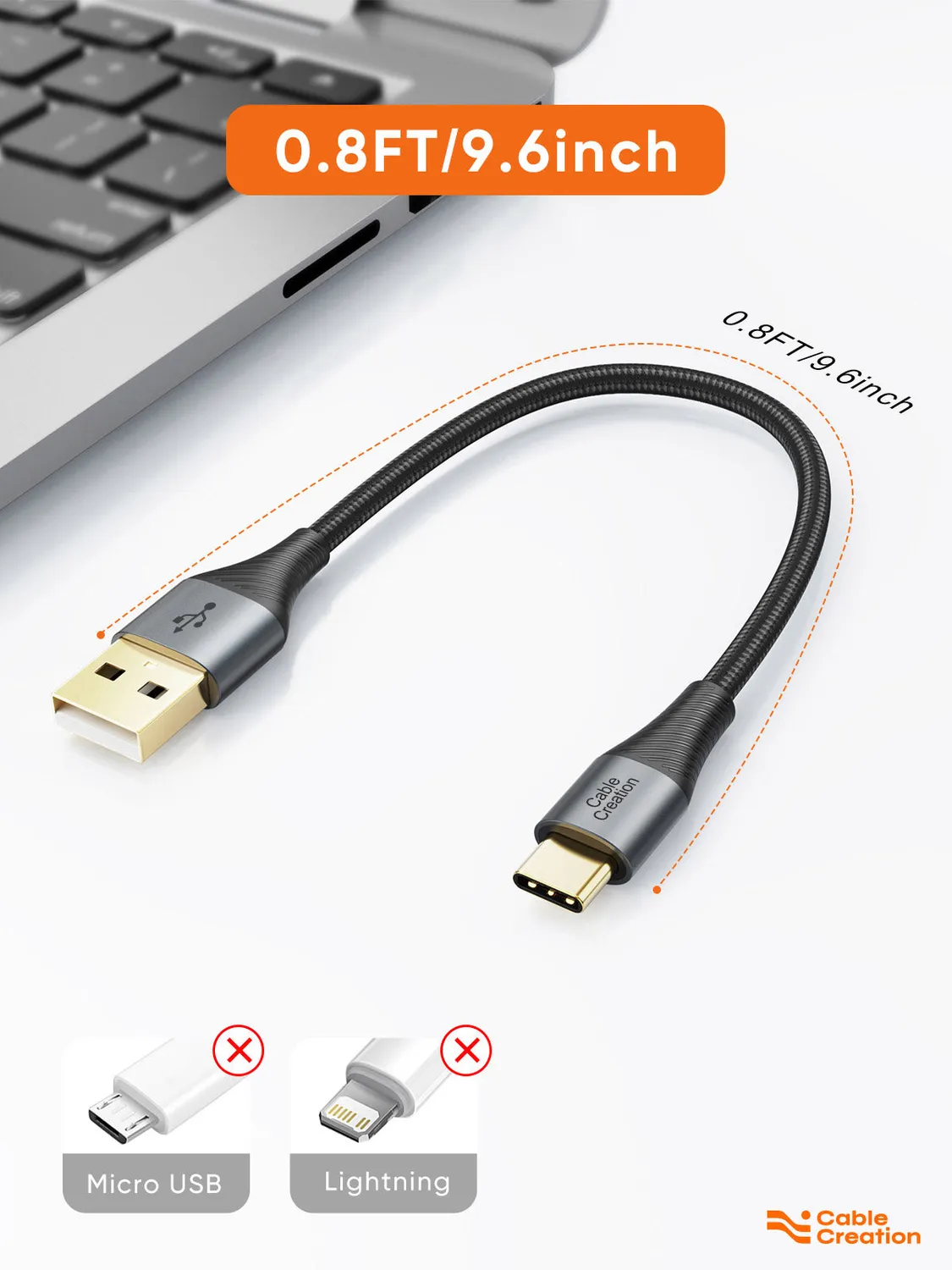CableCreation USB-A naar USB-C kabel 2 m grijs 3A