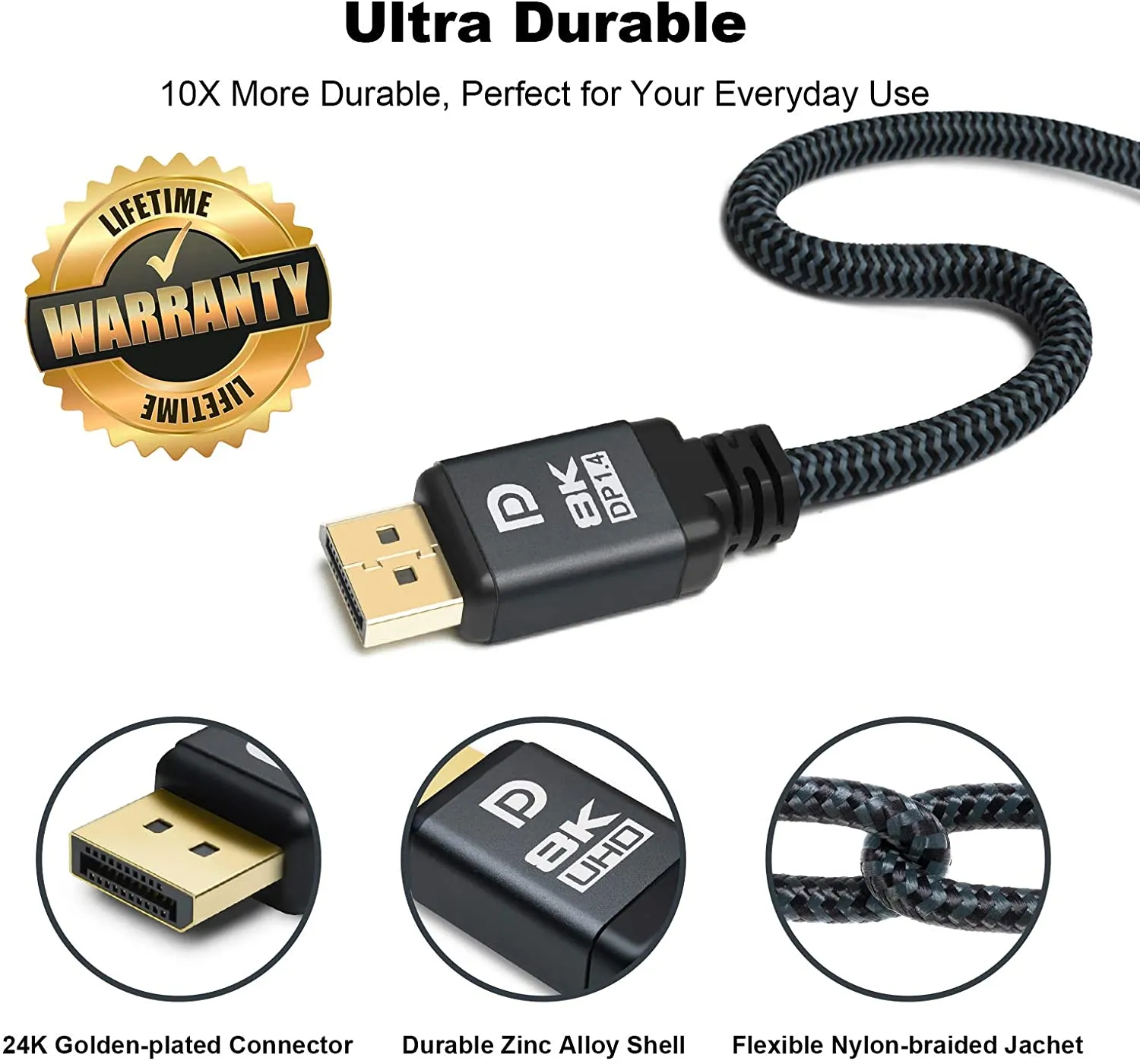 Yauhody Y-DP3PK DisplayPort 1.4 kabel 8K 1m nylon