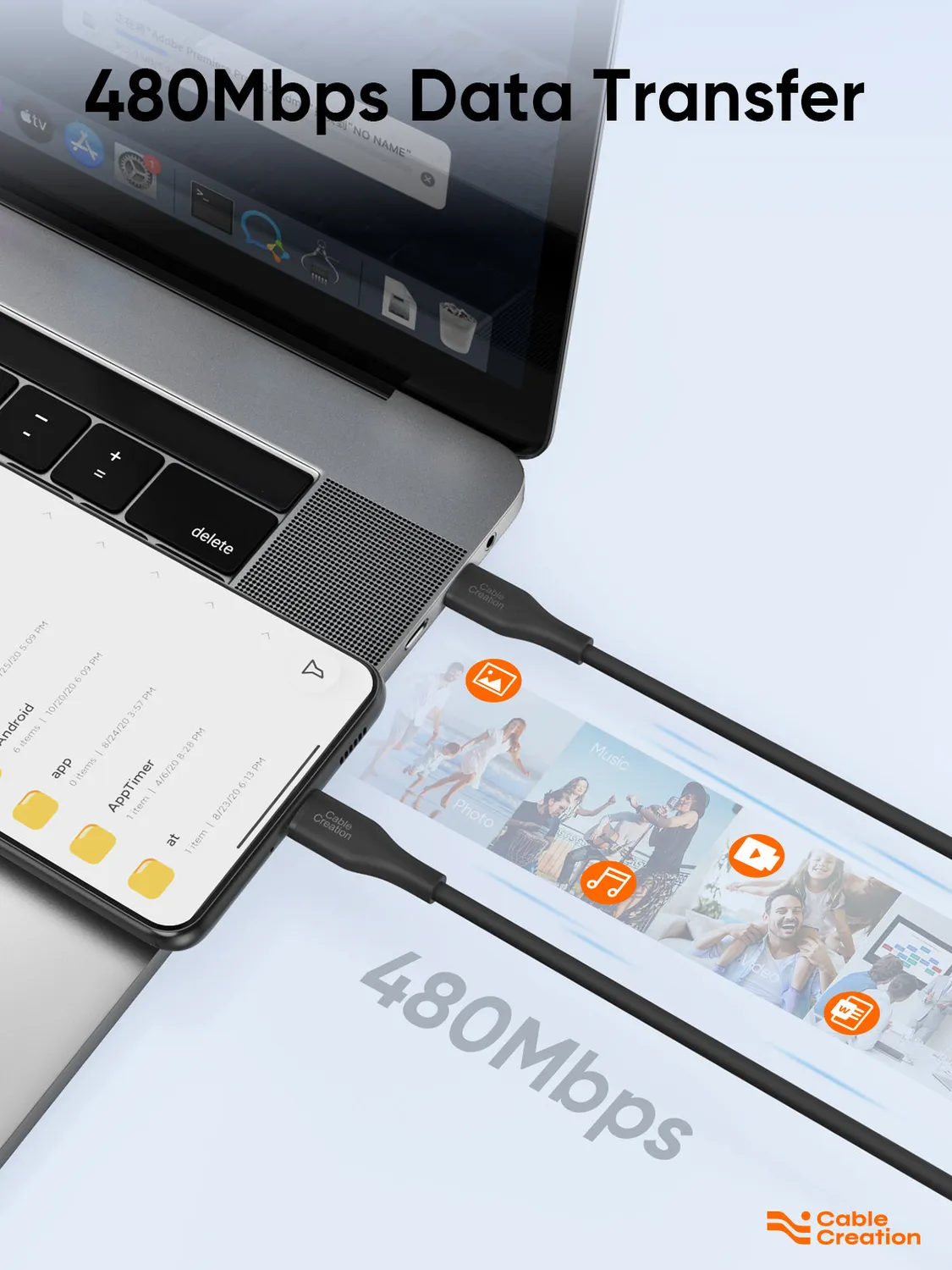 CableCreation USB-C naar USB-C kabel 1,8m 60W silicone
