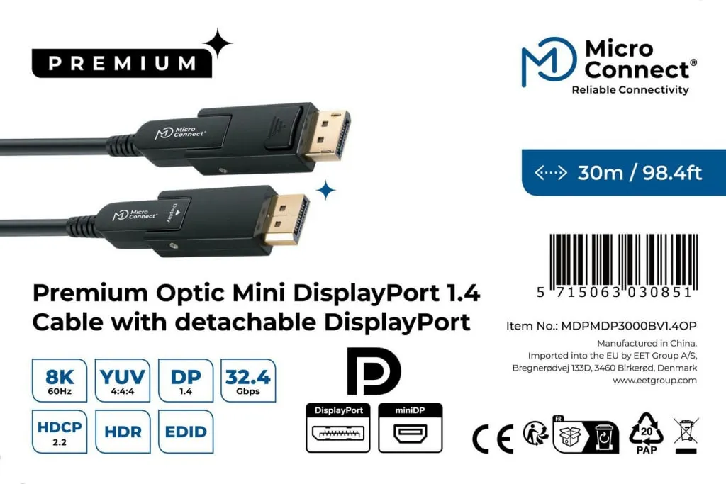 Microconnect Premium Mini DisplayPort 1.4 kabel 30m optisch