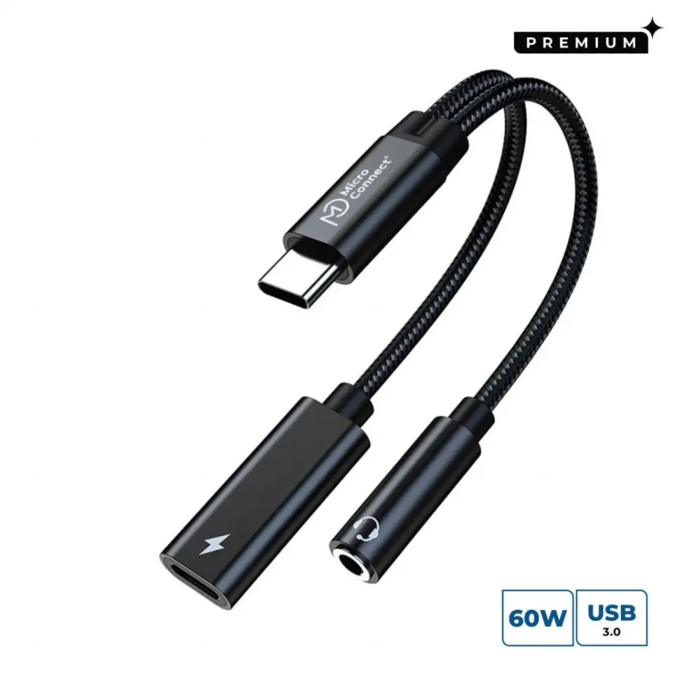 Microconnect Premium USB-C naar USB-C adapter zwart 13cm PD audio