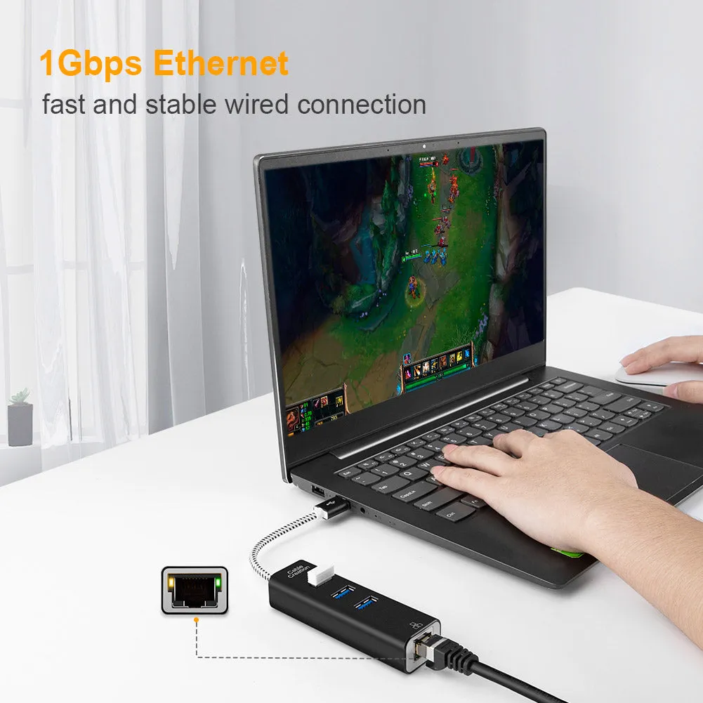 CableCreation 3-Poort USB 3.0 Hub Ethernet Adapter