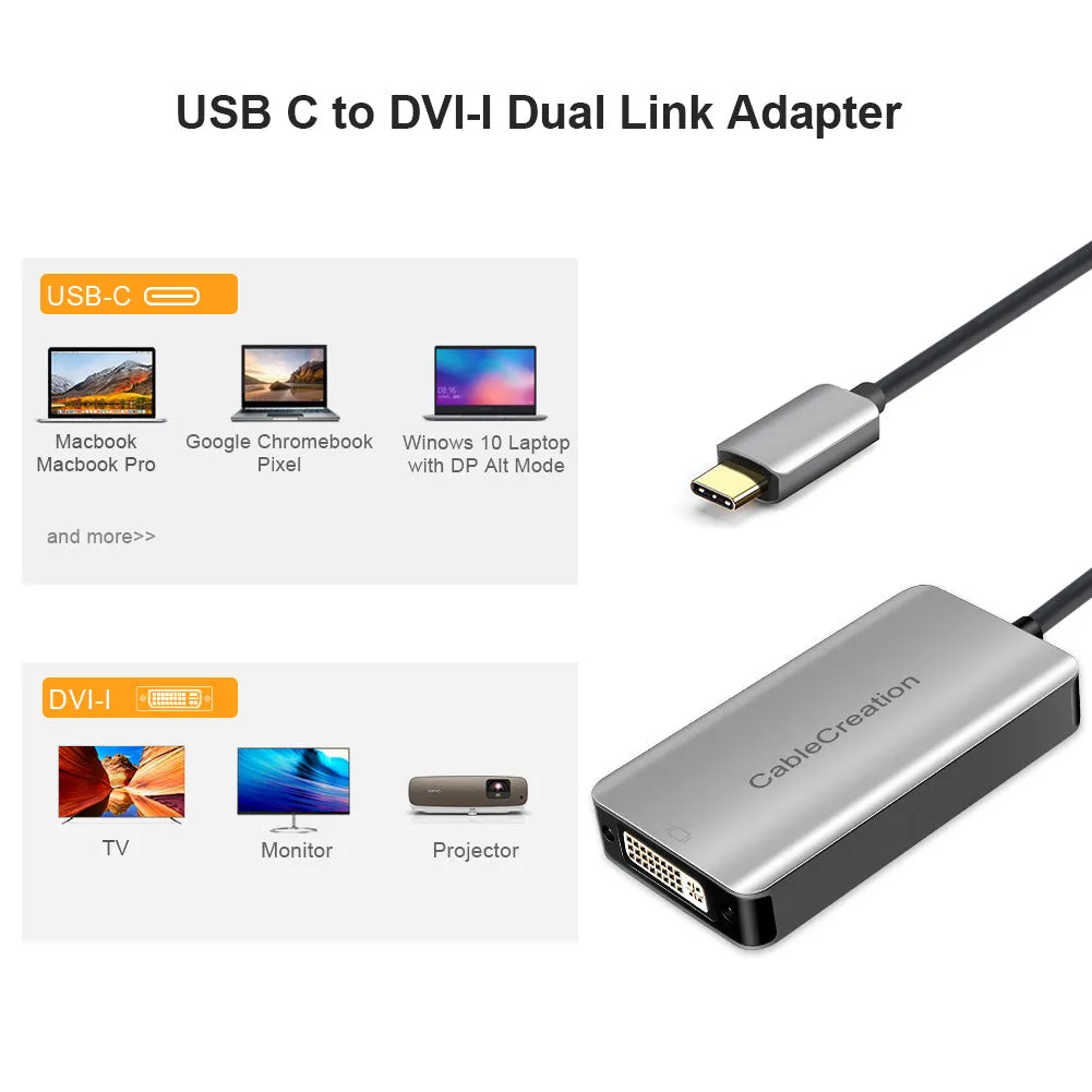 CableCreation USB-C naar DVI adapter dual link 2560x1600