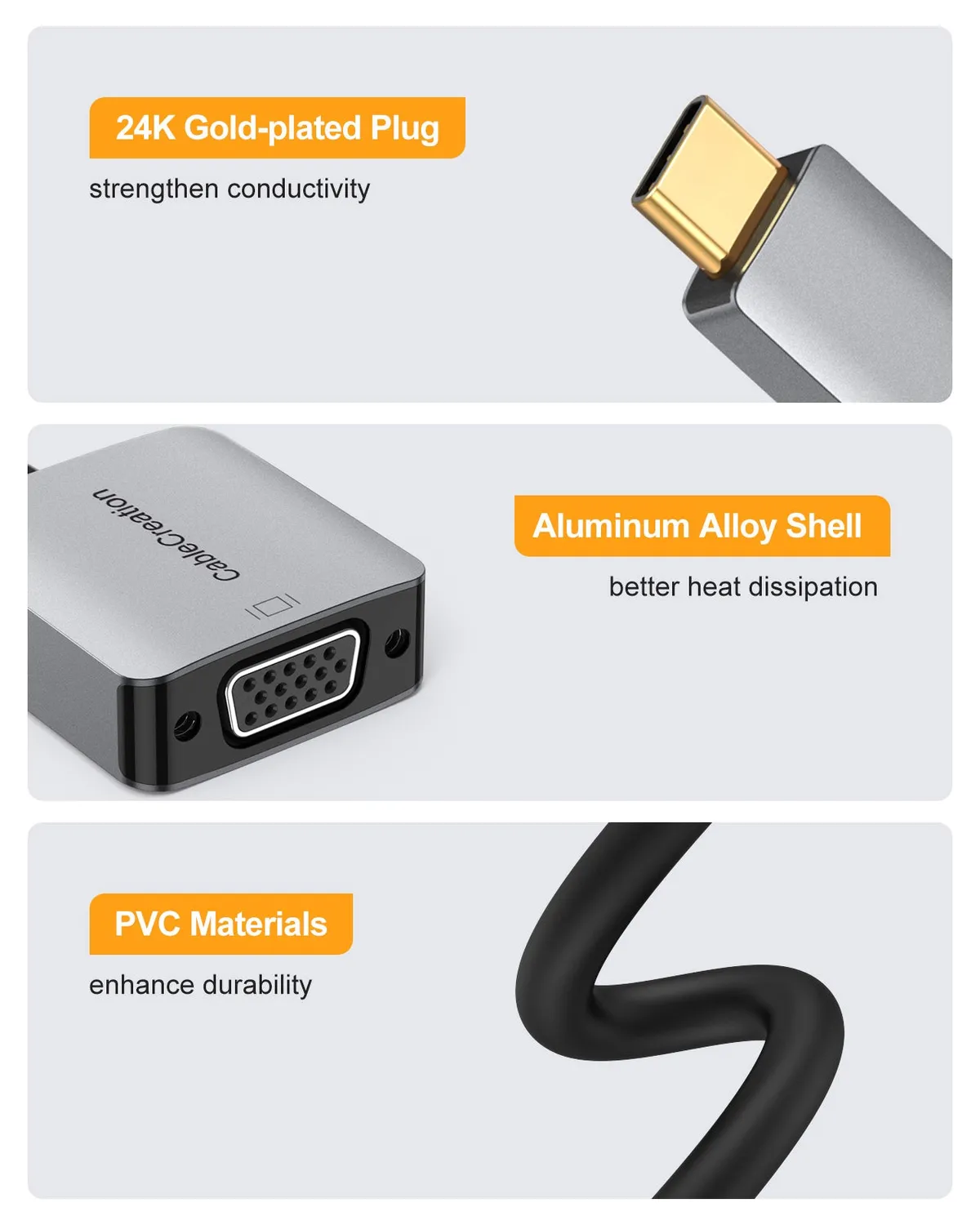 CableCreation USB-C naar VGA adapter 1080p aluminium