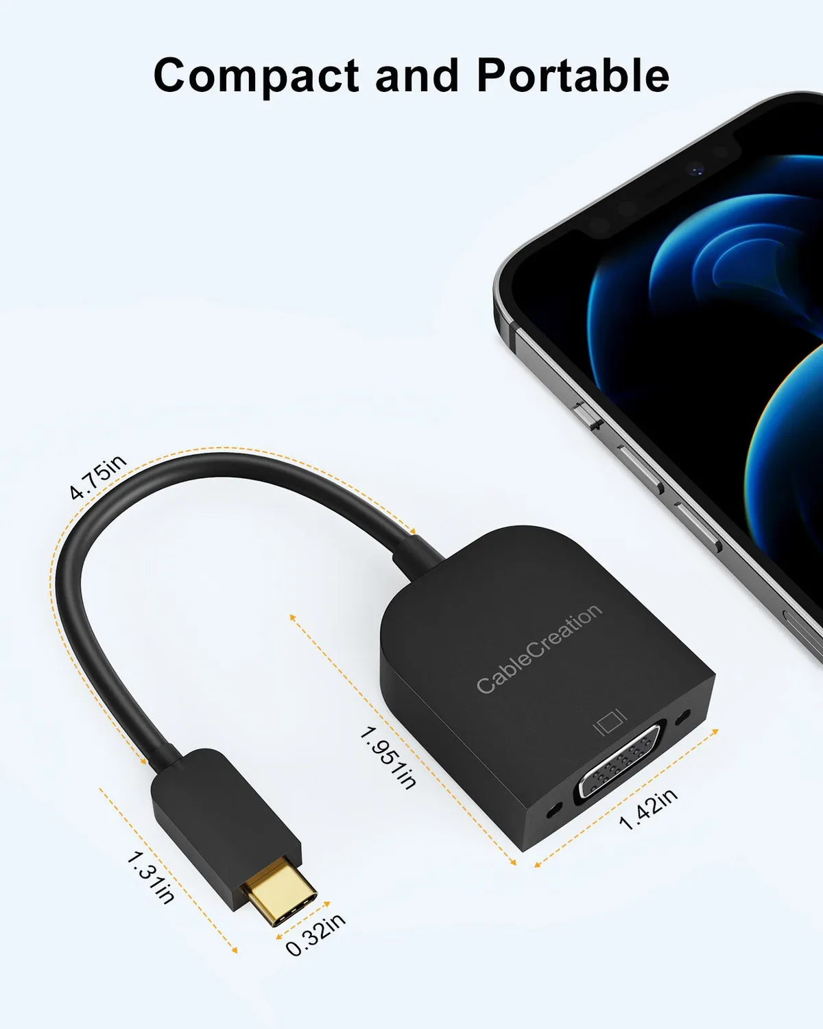 CableCreation USB-C naar VGA adapter 1080p 60Hz