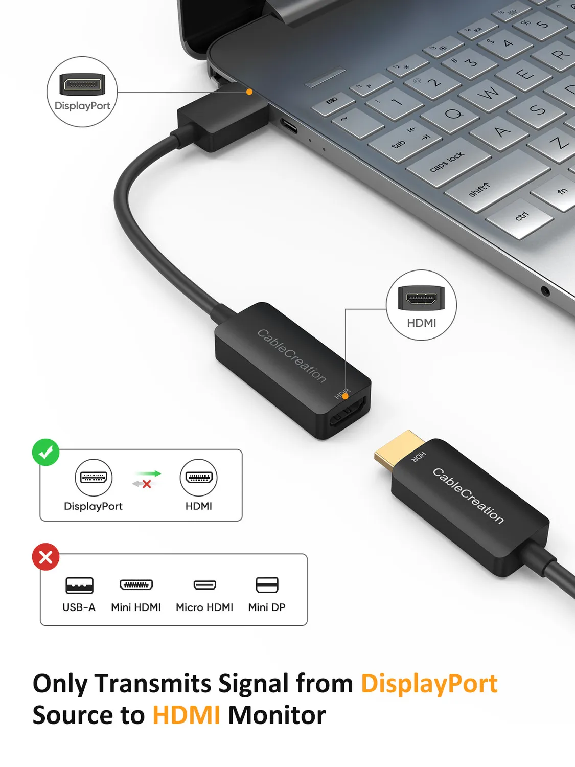 CableCreation DisplayPort naar HDMI adapter 4K 60Hz HDR