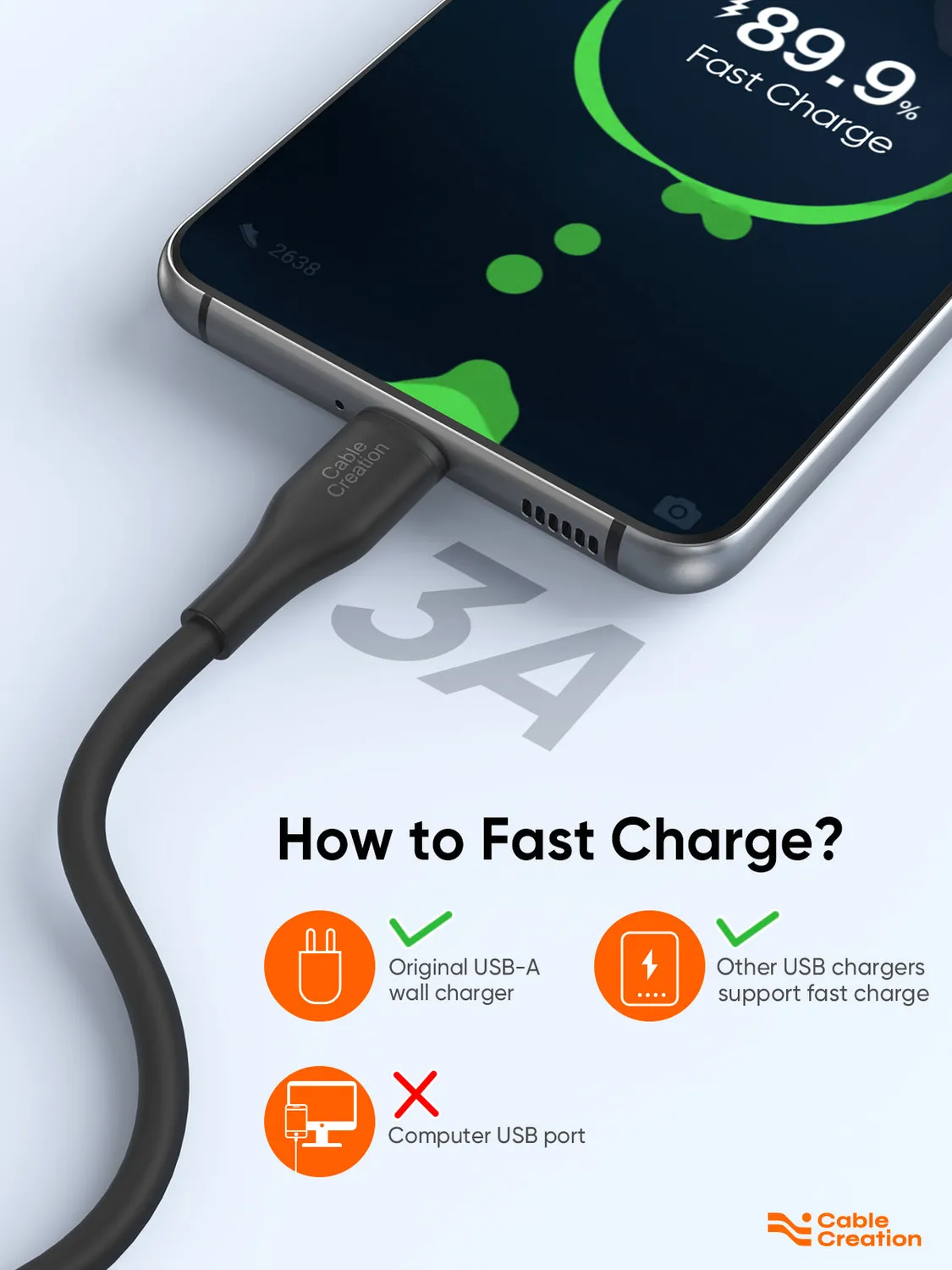 CableCreation Soft Silicone USB-A USB-C kabel 6FT 60W