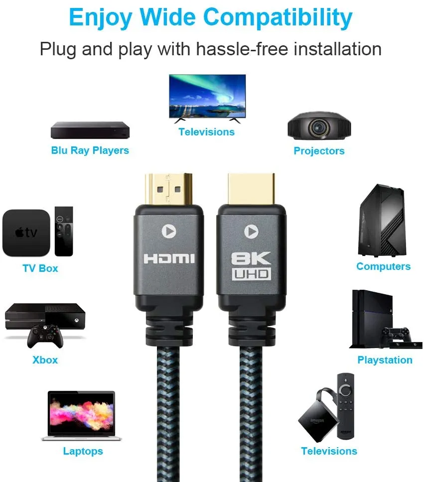 Yauhody Y-HDMI-BGA gevlochten 8K HDMI kabel 3-pack 48Gbps