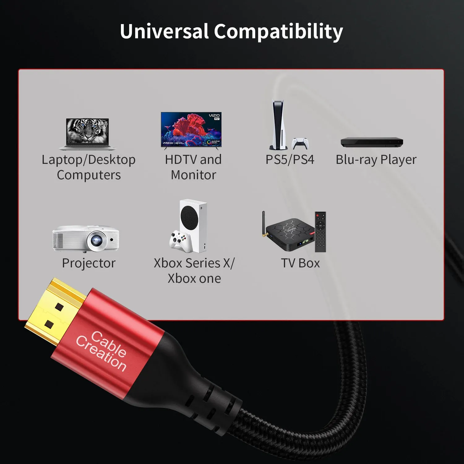 CableCreation HDMI kabel 8K 1 meter rood gevlochten