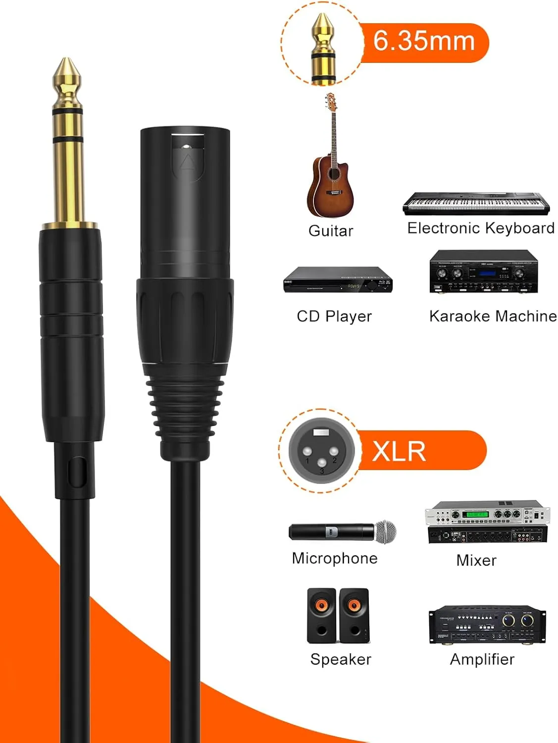 CableCreation 6.35mm naar XLR microfoonkabel 6m