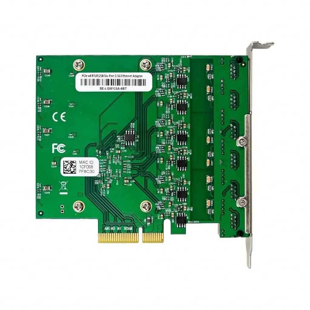 Microconnect RTL8125B netwerkkaart 6x 2.5G RJ45 PCIe