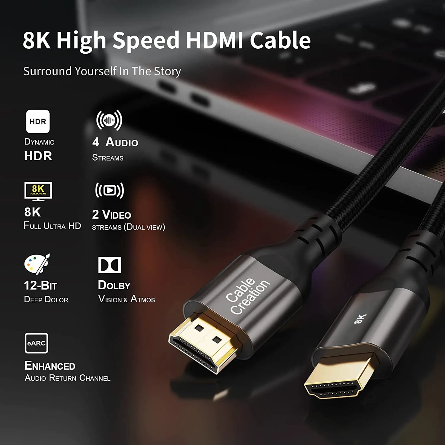CableCreation Ultra HD HDMI kabel 8K grijs 1 m