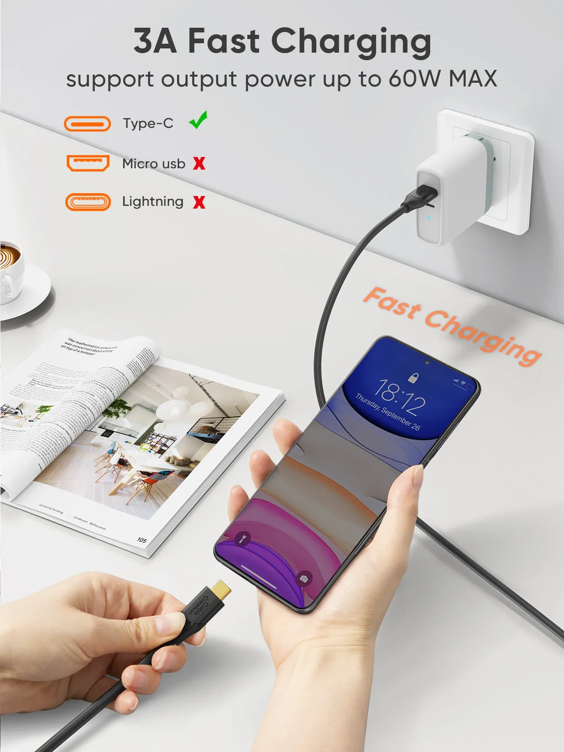 CableCreation USB A naar USB C kabel 0,5m 10Gbps 60W