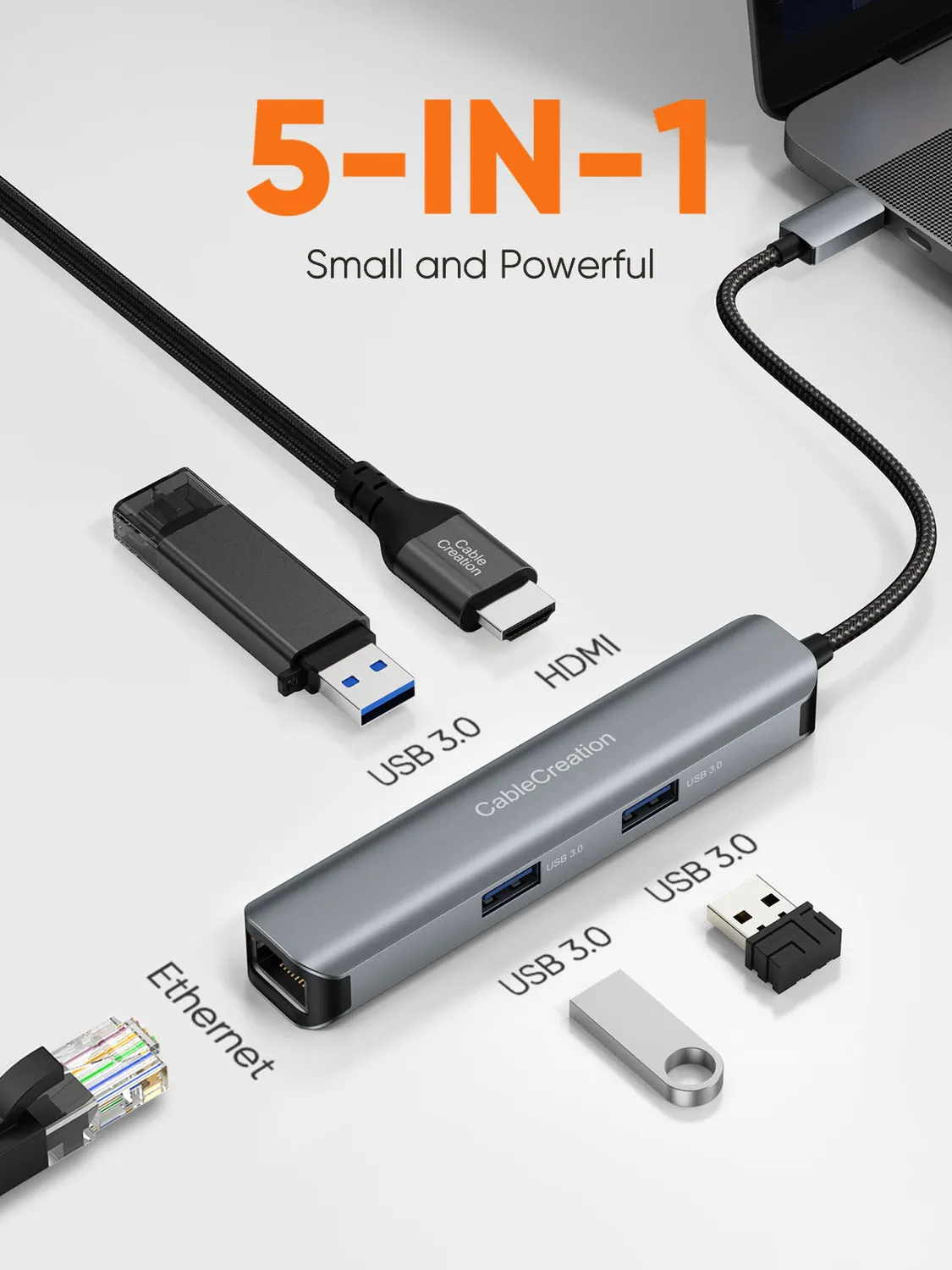 CableCreation 5 in 1 USB-C hub met HDMI 4K 60Hz