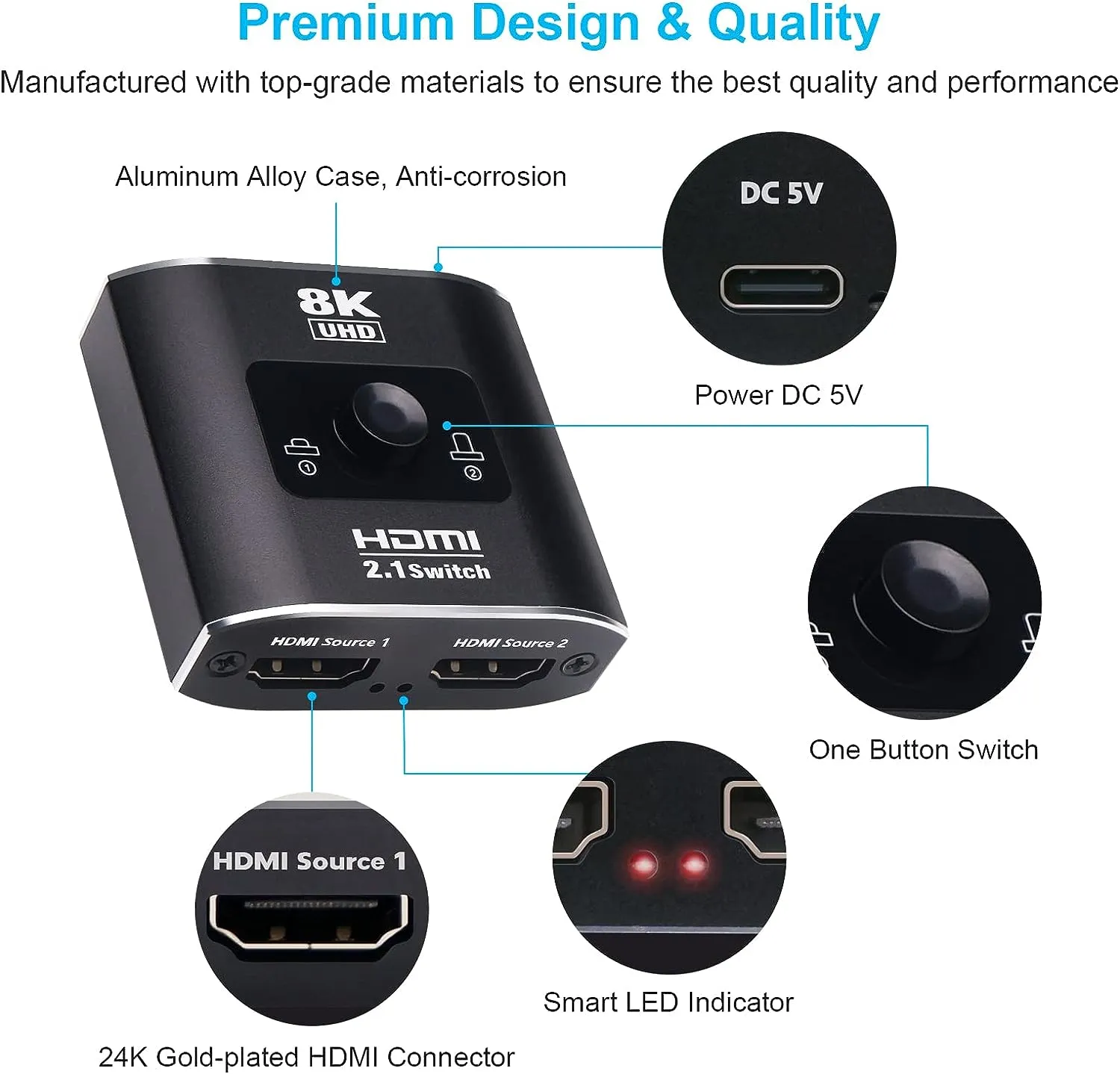 Yauhody 2 in 1 8K@60Hz HDMI-switch 2-poort 4K120Hz