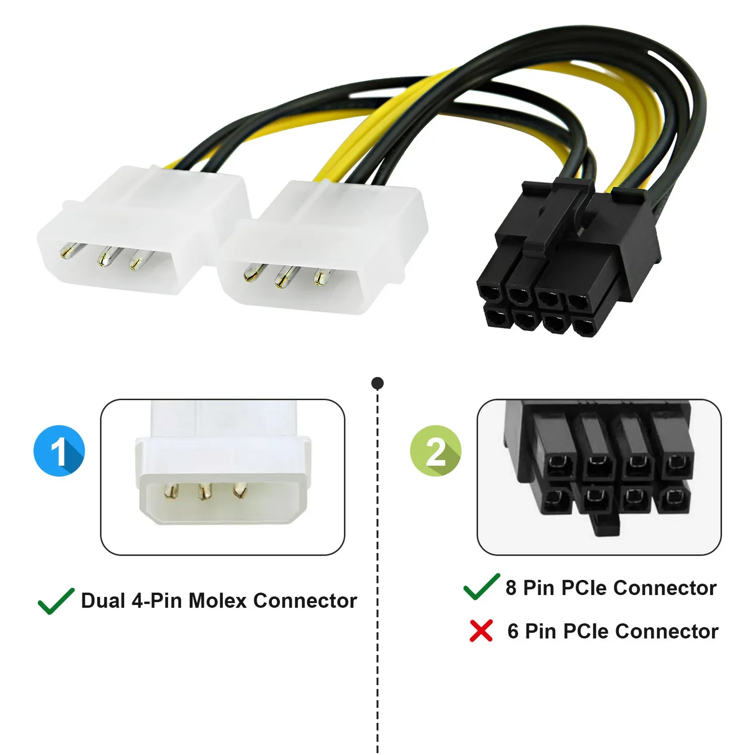 CableCreation Molex naar PCIe Voedingskabel 2-Pack 8-Pin