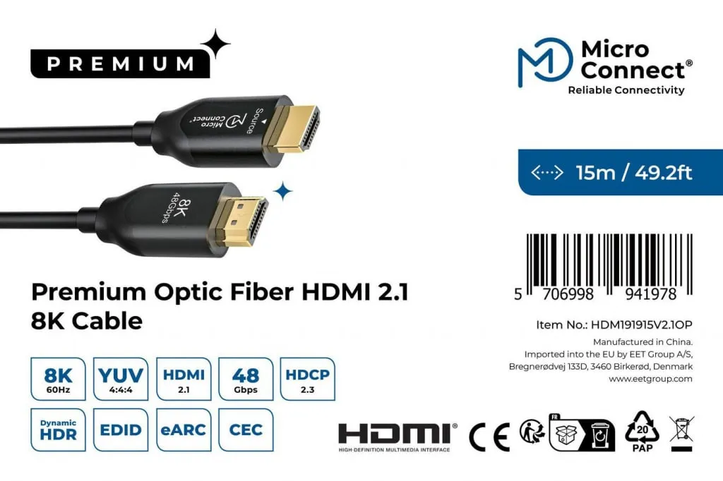 Microconnect Premium HDMI 8K glasvezel kabel 15m