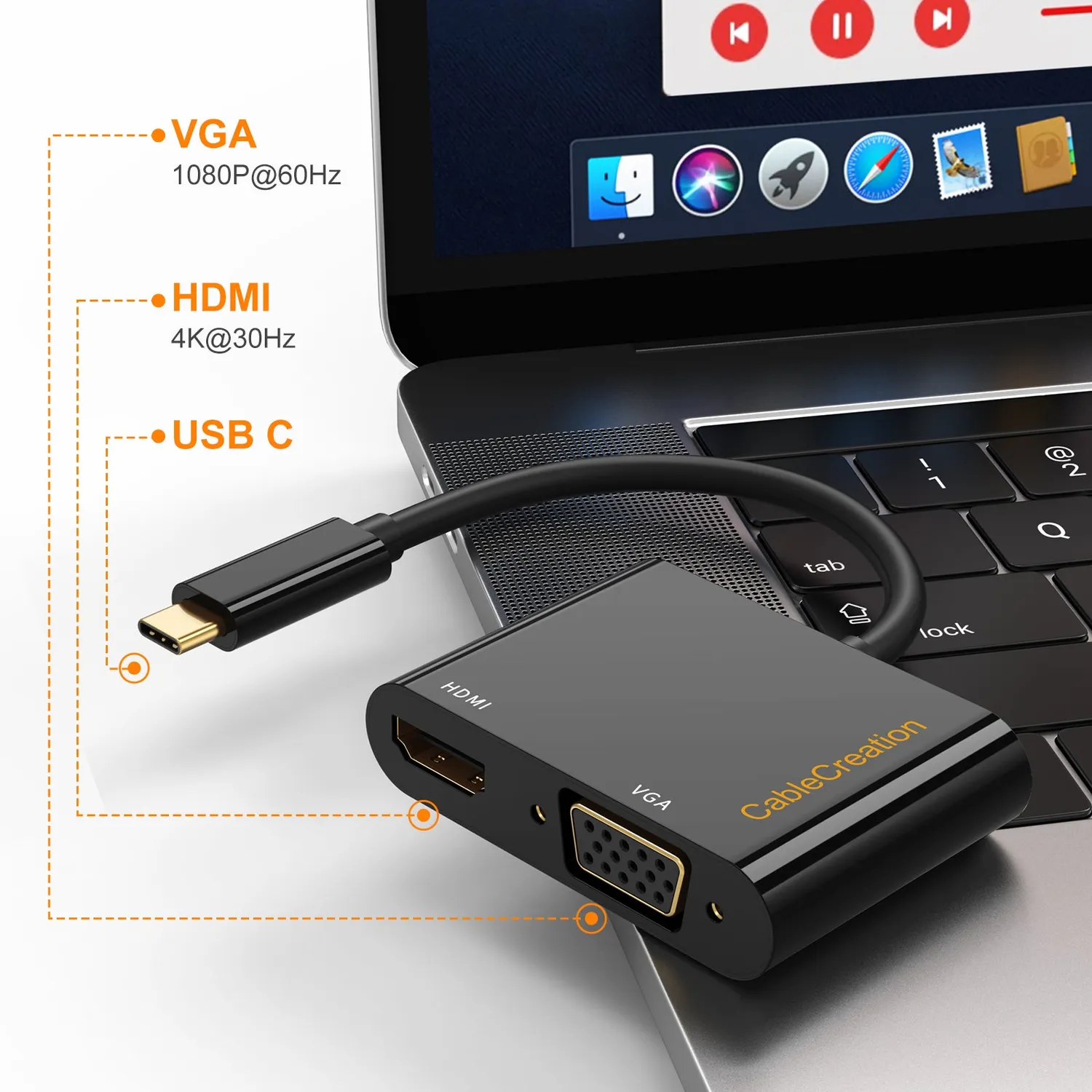 CableCreation USB-C naar HDMI VGA adapter zwart 4K