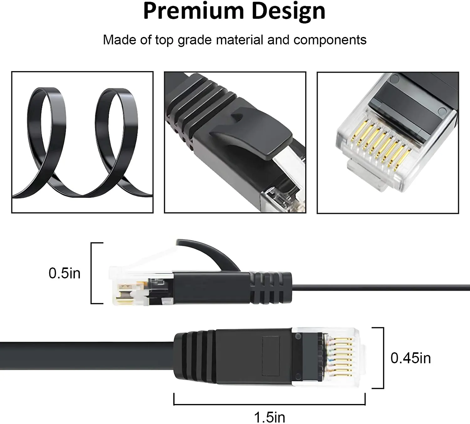 Yauhody Y-NC6-FB platte CAT6 kabel zwart 6-pack afgeschermd