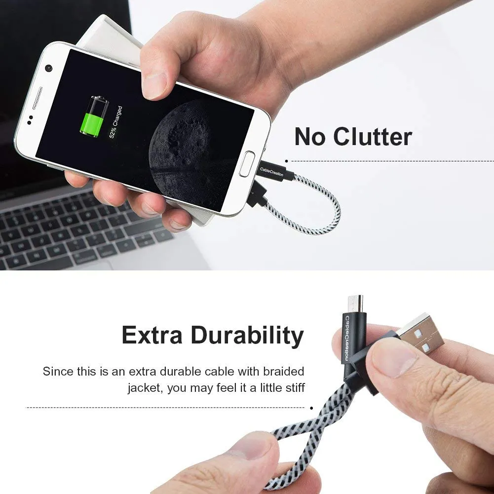 CableCreation USB naar Micro-USB kabel 0,15 m gevlochten