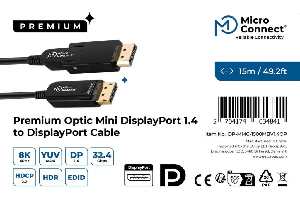 Microconnect Premium Mini DisplayPort 1.4 DisplayPort kabel 15m fiber