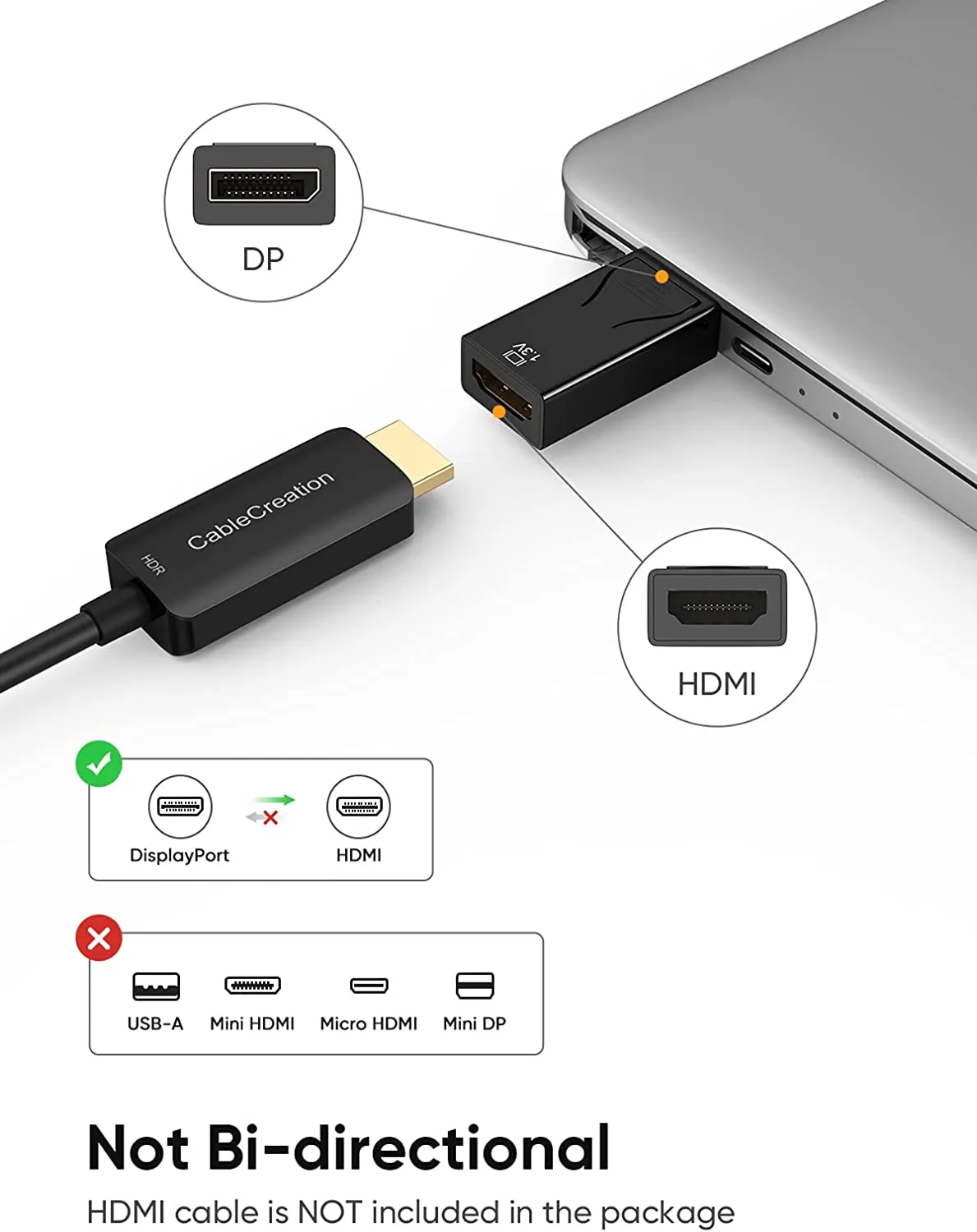 CableCreation DP naar HDMI adapter 4K 3-pack