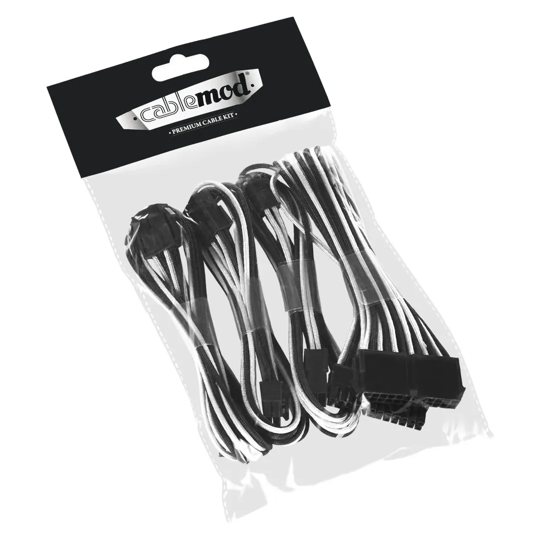 CableMod Classic ModFlex Basic 8+6 Pin verlengkabelset zwart-wit flexibel
