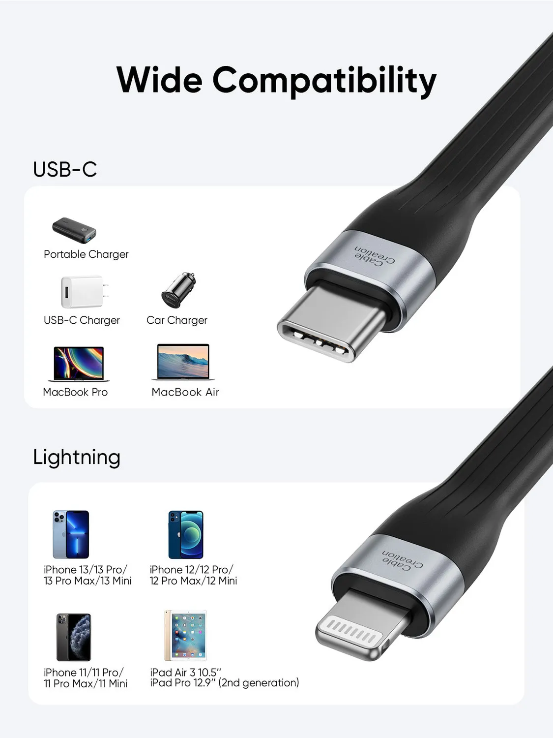 CableCreation USB-C naar Lightning kabel 0,15m MFi